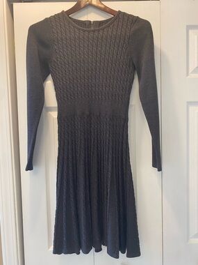 Ellen Tracy Charcoal Cable-Knit Long Sleeve Fit-and-Flare Dress